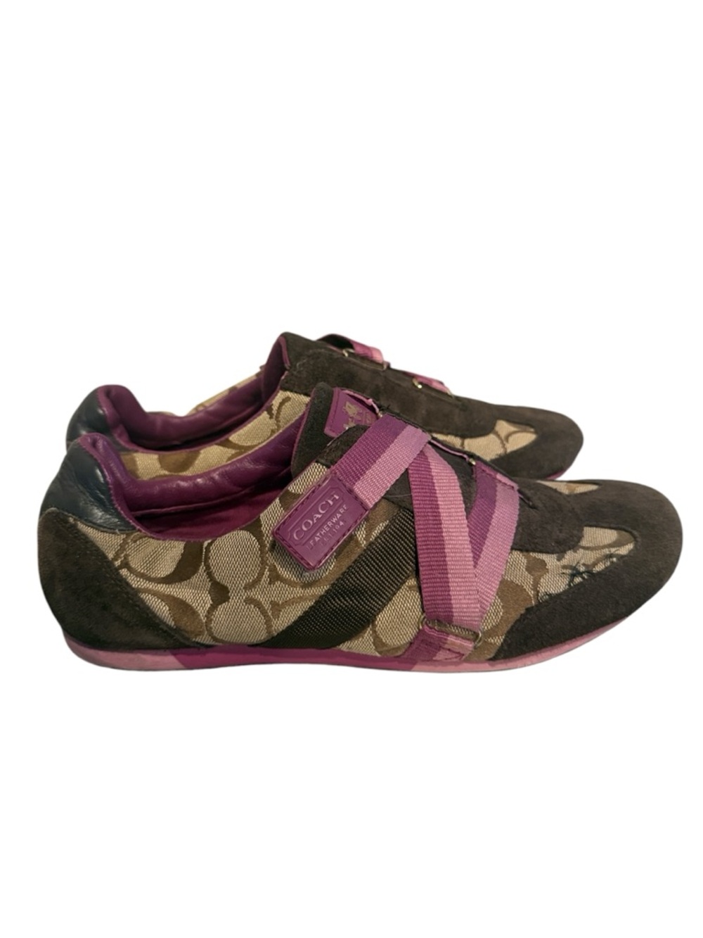 Coach Juli signature khaki C berry Canvas leather sneakers 8